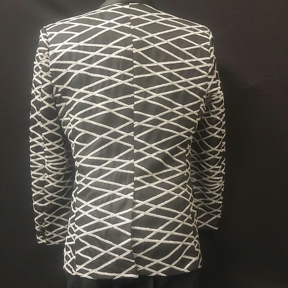 MEN'S MANZIN BLACK & WHITE SEQUENT SPORT COAT - Picture 5 of 5